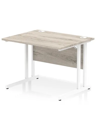 Dynamic Impulse 1000 x 800mm Straight Office Desk Grey Oak Top White Cantilever Leg I003065