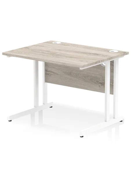 Dynamic Impulse 1000 x 800mm Straight Office Desk Grey Oak Top White Cantilever Leg I003065