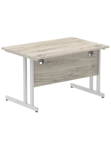 Dynamic Impulse 1200 x 800mm Straight Office Desk Grey Oak Top Silver Cantilever Leg I003066