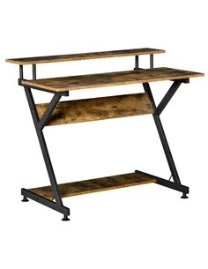 HOMCOM Industrial Computer Desk with Monitor Stand, 100 x 60cm Compact Desk for Small Spaces, Home Office Desk, Rustic Brown