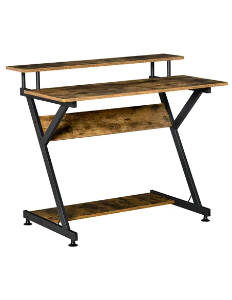HOMCOM Industrial Computer Desk with Monitor Stand, 100 x 60cm Compact Desk for Small Spaces, Home Office Desk, Rustic Brown