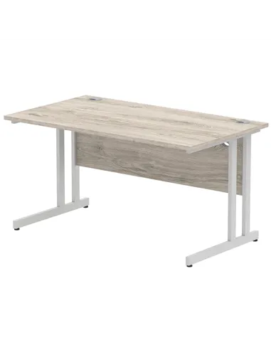 Dynamic Impulse 1400 x 800mm Straight Office Desk Grey Oak Top Silver Cantilever Leg I003070