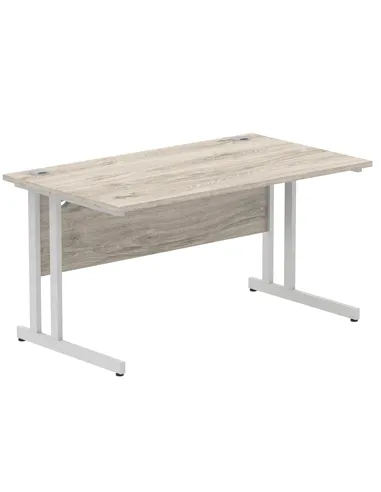 Dynamic Impulse 1400 x 800mm Straight Office Desk Grey Oak Top Silver Cantilever Leg I003070