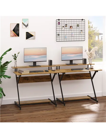 HOMCOM Industrial Computer Desk with Monitor Stand, 100 x 60cm Compact Desk for Small Spaces, Home Office Desk, Rustic Brown