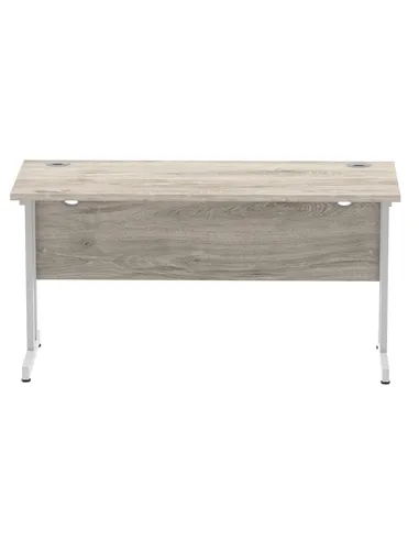 Dynamic Impulse 1400 x 600mm Straight Office Desk Grey Oak Top Silver Cantilever Leg I003071