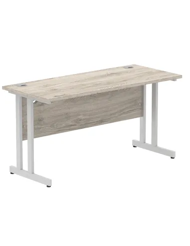 Dynamic Impulse 1400 x 600mm Straight Office Desk Grey Oak Top Silver Cantilever Leg I003071