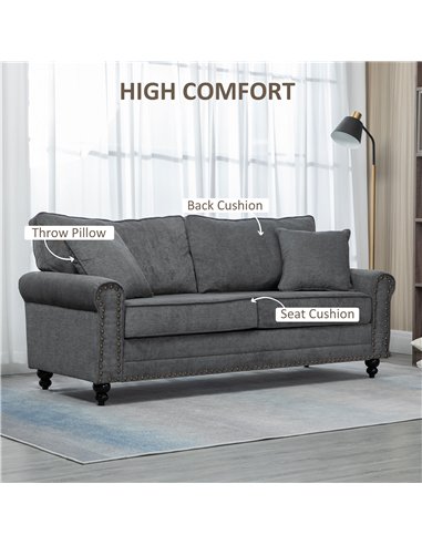 HOMCOM 3 Seater Sofa, Fabric Couch with Rubber Wood Legs, 3 Seater Settee with Extra Padded Cushions and Pillows for Living Room