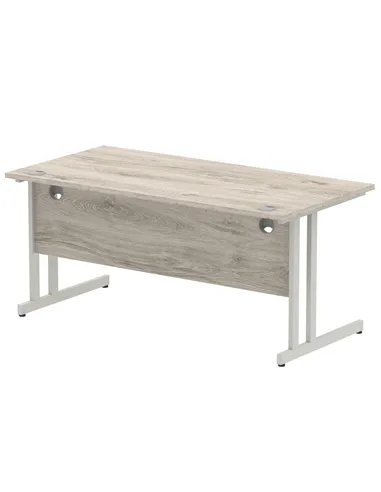 Dynamic Impulse 1600 x 800mm Straight Office Desk Grey Oak Top Silver Cantilever Leg I003074