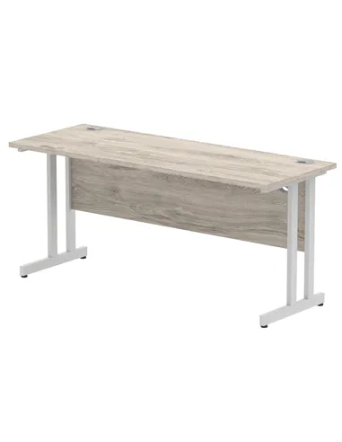 Dynamic Impulse 1600 x 600mm Straight Office Desk Grey Oak Top Silver Cantilever Leg I003075