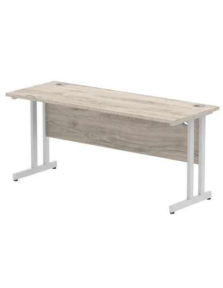 Dynamic Impulse 1600 x 600mm Straight Office Desk Grey Oak Top Silver Cantilever Leg I003075
