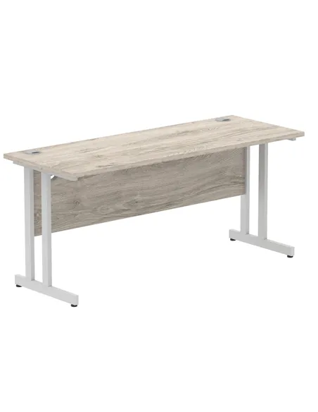 Dynamic Impulse 1600 x 600mm Straight Office Desk Grey Oak Top Silver Cantilever Leg I003075