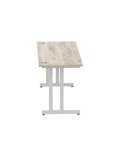 Dynamic Impulse 1600 x 600mm Straight Office Desk Grey Oak Top Silver Cantilever Leg I003075