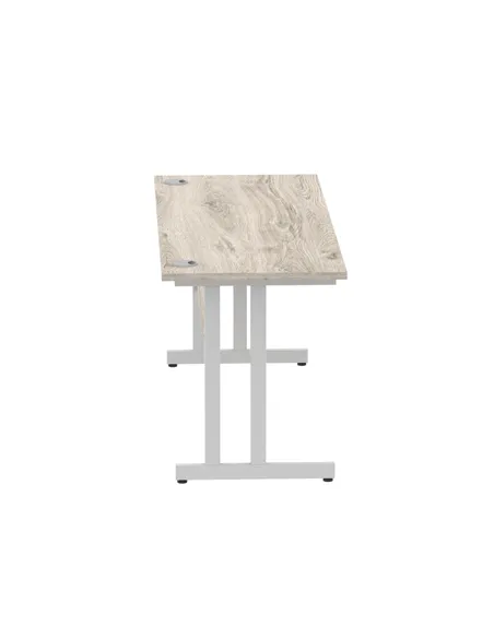Dynamic Impulse 1600 x 600mm Straight Office Desk Grey Oak Top Silver Cantilever Leg I003075