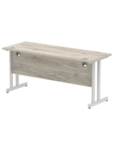 Dynamic Impulse 1600 x 600mm Straight Office Desk Grey Oak Top Silver Cantilever Leg I003075