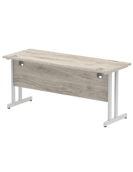 Dynamic Impulse 1600 x 600mm Straight Office Desk Grey Oak Top Silver Cantilever Leg I003075