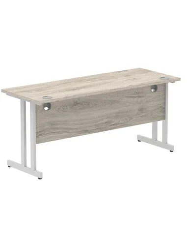 Dynamic Impulse 1600 x 600mm Straight Office Desk Grey Oak Top Silver Cantilever Leg I003075
