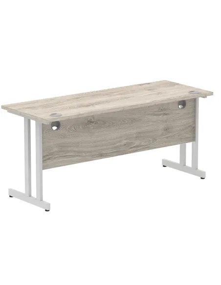 Dynamic Impulse 1600 x 600mm Straight Office Desk Grey Oak Top Silver Cantilever Leg I003075