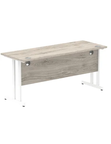 Dynamic Impulse 1600 x 600mm Straight Office Desk Grey Oak Top White Cantilever Leg I003076