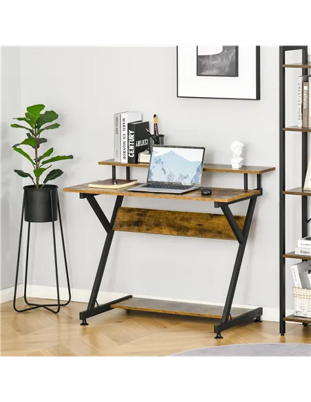 HOMCOM Industrial Computer Desk with Monitor Stand, 100 x 60cm Compact Desk for Small Spaces, Home Office Desk, Rustic Brown