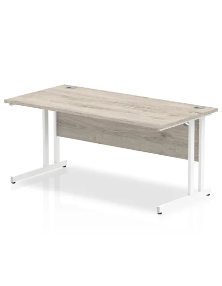 Dynamic Impulse 1600 x 800mm Straight Office Desk Grey Oak Top White Cantilever Leg I003077