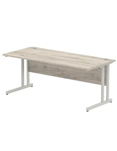 Dynamic Impulse 1800 x 800mm Straight Office Desk Grey Oak Top Silver Cantilever Leg I003078