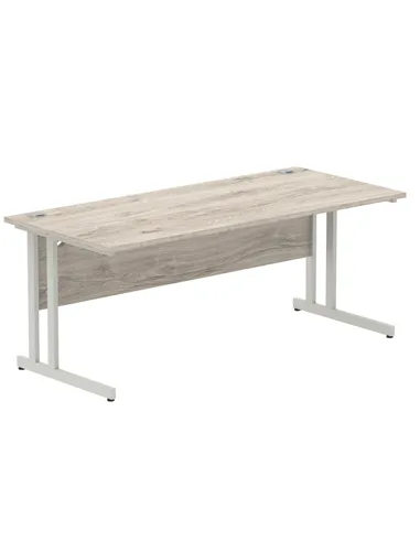 Dynamic Impulse 1800 x 800mm Straight Office Desk Grey Oak Top Silver Cantilever Leg I003078