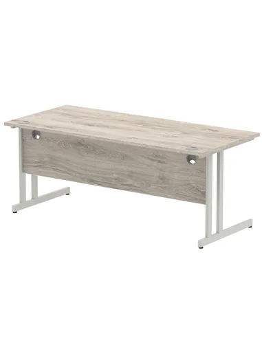 Dynamic Impulse 1800 x 800mm Straight Office Desk Grey Oak Top Silver Cantilever Leg I003078
