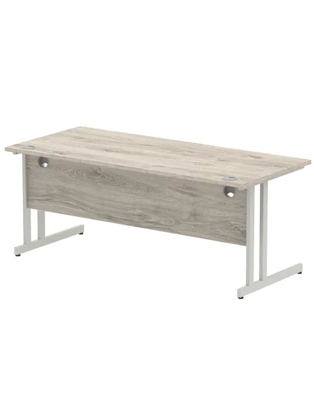 Dynamic Impulse 1800 x 800mm Straight Office Desk Grey Oak Top Silver Cantilever Leg I003078