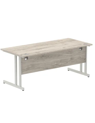 Dynamic Impulse 1800 x 800mm Straight Office Desk Grey Oak Top Silver Cantilever Leg I003078
