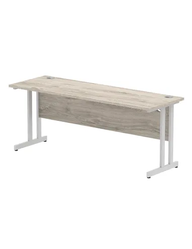 Dynamic Impulse 1800 x 600mm Straight Office Desk Grey Oak Top Silver Cantilever Leg I003079