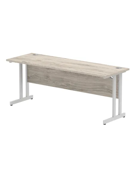 Dynamic Impulse 1800 x 600mm Straight Office Desk Grey Oak Top Silver Cantilever Leg I003079