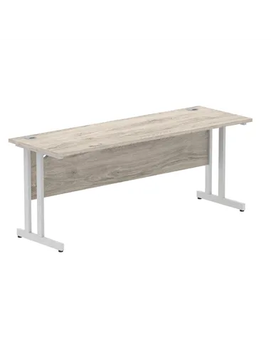 Dynamic Impulse 1800 x 600mm Straight Office Desk Grey Oak Top Silver Cantilever Leg I003079