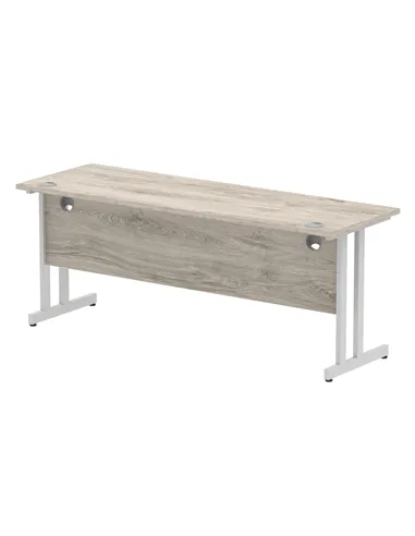 Dynamic Impulse 1800 x 600mm Straight Office Desk Grey Oak Top Silver Cantilever Leg I003079