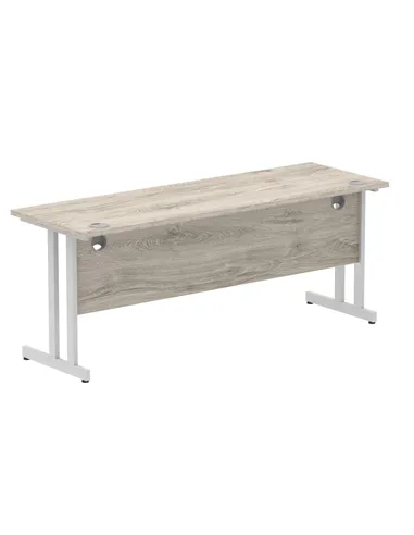 Dynamic Impulse 1800 x 600mm Straight Office Desk Grey Oak Top Silver Cantilever Leg I003079