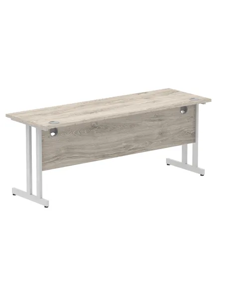 Dynamic Impulse 1800 x 600mm Straight Office Desk Grey Oak Top Silver Cantilever Leg I003079