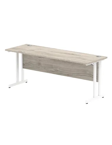 Dynamic Impulse 1800 x 600mm Straight Office Desk Grey Oak Top White Cantilever Leg I003080