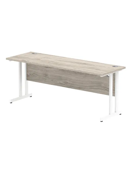 Dynamic Impulse 1800 x 600mm Straight Office Desk Grey Oak Top White Cantilever Leg I003080