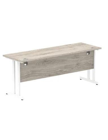 Dynamic Impulse 1800 x 600mm Straight Office Desk Grey Oak Top White Cantilever Leg I003080