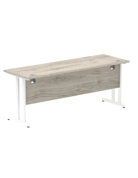Dynamic Impulse 1800 x 600mm Straight Office Desk Grey Oak Top White Cantilever Leg I003080