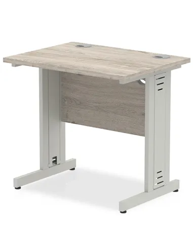 Dynamic Impulse 800 x 600mm Straight Office Desk Grey Oak Top Silver Cable Managed Leg I003093