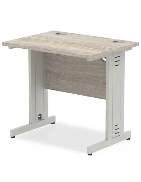 Dynamic Impulse 800 x 600mm Straight Office Desk Grey Oak Top Silver Cable Managed Leg I003093