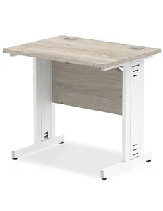 Dynamic Impulse 800 x 600mm Straight Office Desk Grey Oak Top White Cable Managed Leg I003094