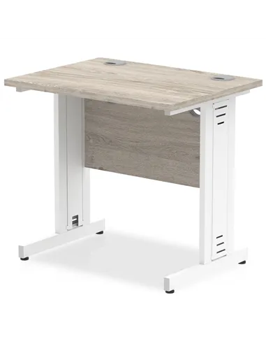 Dynamic Impulse 800 x 600mm Straight Office Desk Grey Oak Top White Cable Managed Leg I003094