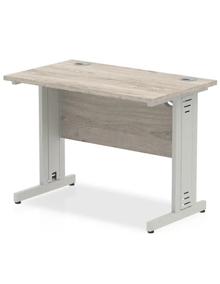 Dynamic Impulse 1000 x 600mm Straight Office Desk Grey Oak Top Silver Cable Managed Leg I003095