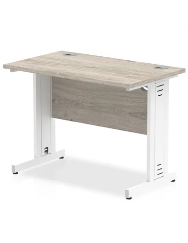 Dynamic Impulse 1000 x 600mm Straight Office Desk Grey Oak Top White Cable Managed Leg I003096