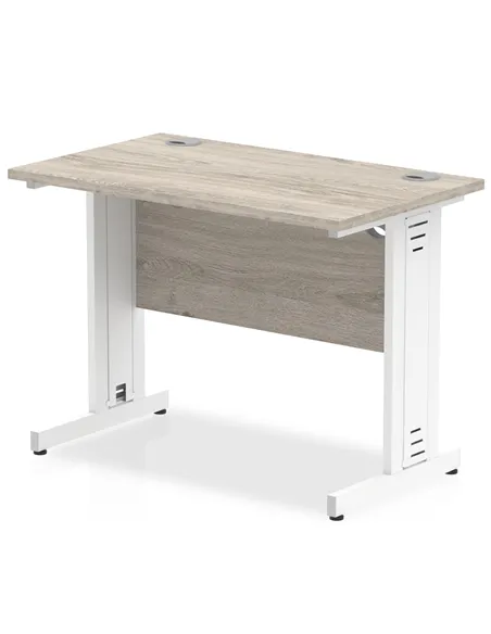 Dynamic Impulse 1000 x 600mm Straight Office Desk Grey Oak Top White Cable Managed Leg I003096