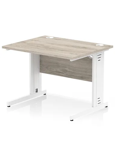 Dynamic Impulse 1000 x 800mm Straight Office Desk Grey Oak Top White Cable Managed Leg I003097