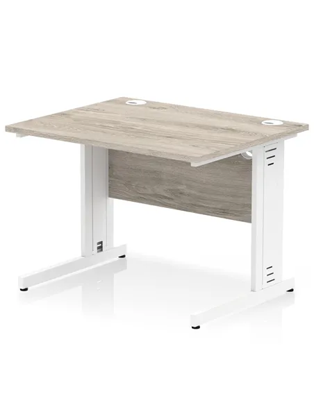 Dynamic Impulse 1000 x 800mm Straight Office Desk Grey Oak Top White Cable Managed Leg I003097