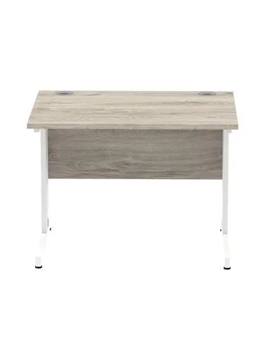 Dynamic Impulse 1000 x 800mm Straight Office Desk Grey Oak Top White Cable Managed Leg I003097