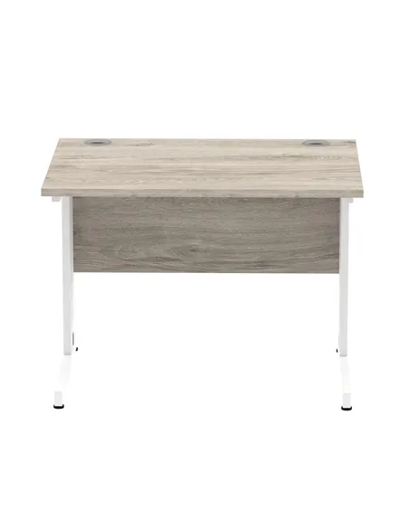Dynamic Impulse 1000 x 800mm Straight Office Desk Grey Oak Top White Cable Managed Leg I003097